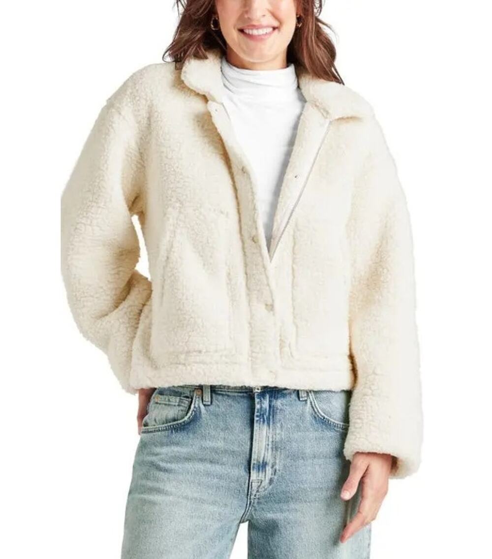 Splendid Women Pale Oak Sherpa Tina Comfort Warm Cozy Boxy Short Jacket Size XL